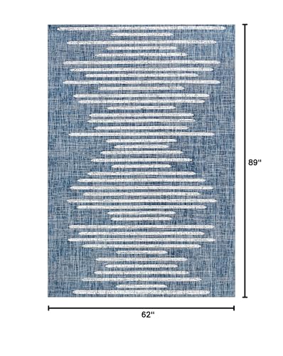 Image of JONATHAN Y Stripe Geometric Indoor Outdoor Area Rug 5X8 Blue /Ivory, Zolak Berber for Backyard, Patio, Porch, Easy-Cleaning, High Traffic, Pet-Friendly, Non-Shedding (SMB124C-5)
