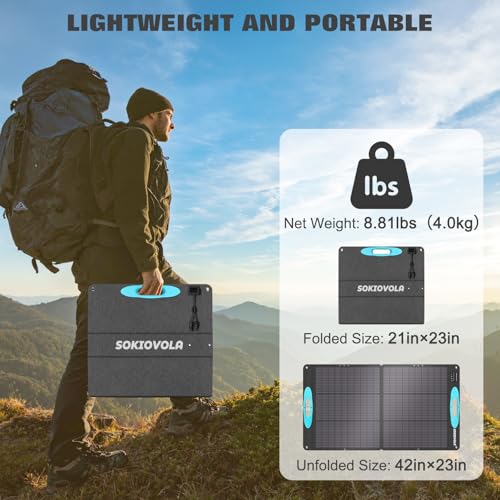 Image of SOKIOVOLA 100W Portable Solar Panel for Power Station,ETFE Portable Foldable Solar Charger NextGen 25% High Conversion IP68 Waterproof Solar Panel for Camping Outdoor RV Blackout