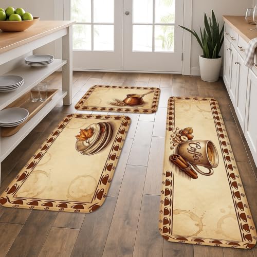Tapis de cuisine rustiques lot de 3 beige lavables et confortables pour couloir