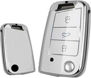 KUNIO Key Case Fits VW Golf 7 MK7 Tiguan Polo T-Cross Fits Seat Leon Cupra Ateca Ibiza Fits Skoda Fabia Octavia Flip Key Cover TPU Key Box C White