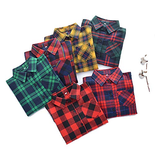 Uwback Girls Long Sleeve Flannel Check Plaid Shirts Button Down Shirt Dress Classic Red Navy 130 #TOP5