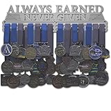 Allied Medal Hangers - Always Earned Never Given (Compact) - 18' Wide with 3 Hang Bars - Medal Hanger Holder Display Rack - Multiple