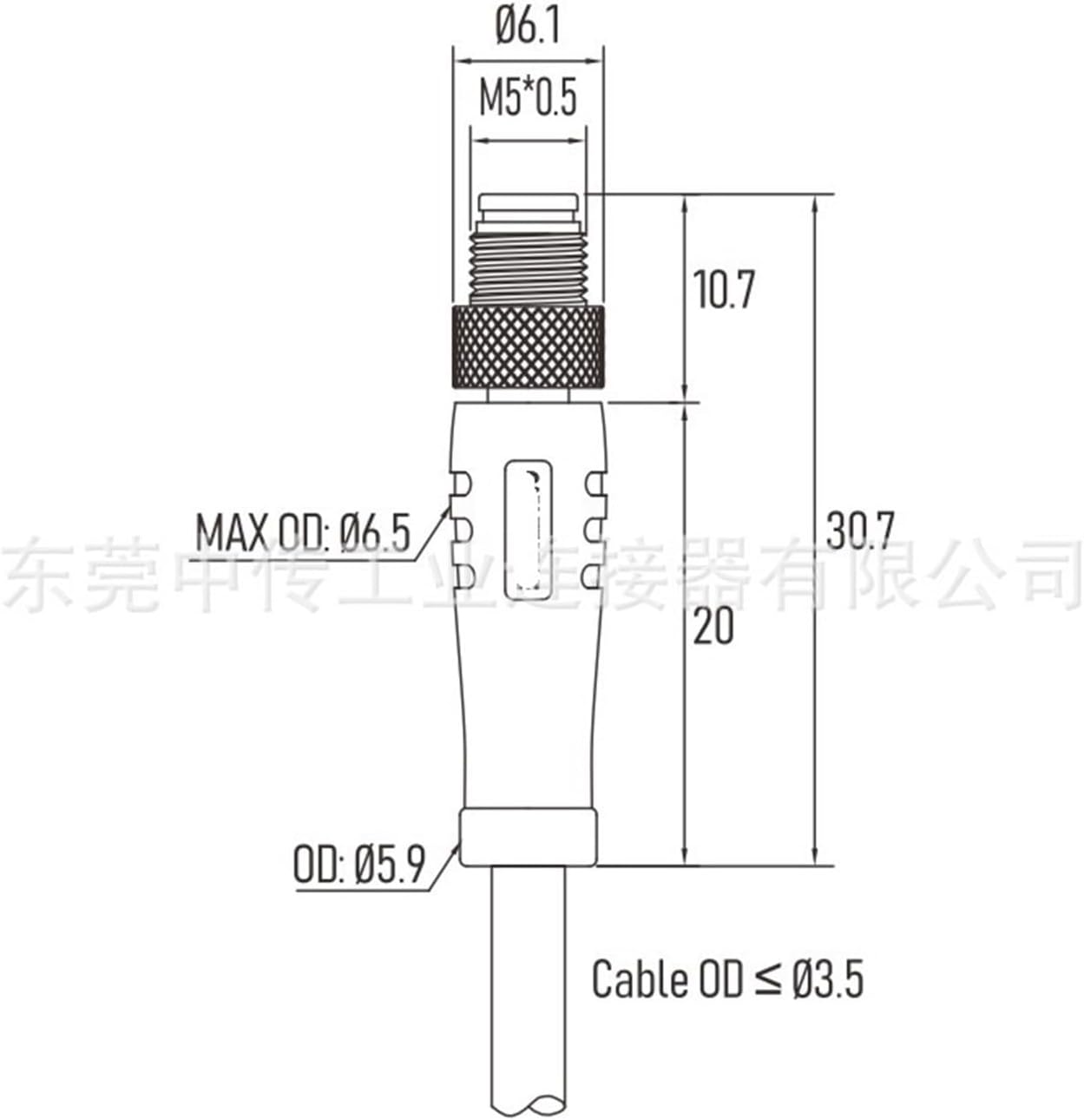 M5 3Pin A-Code Male Connector Molded Wire Waterproof Aviation