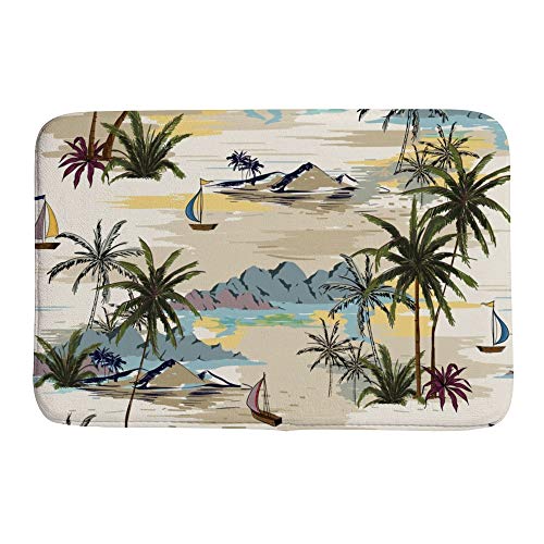 HAOXIANG Tapete de baño de forro polar coral, tapete de ducha absorbente, antideslizante, acolchado, acolchado, decoración de isla, palmera, familia, hogar, oficina, fácil de limpiar