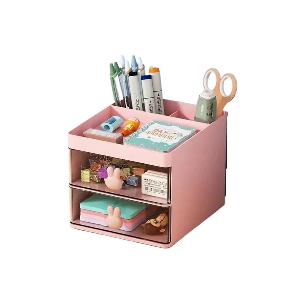 Portapenne stile cassetto, supporto da scrivania a casa, pratico contenitore per telecomandi, cancelleria da ufficio (Pink)
