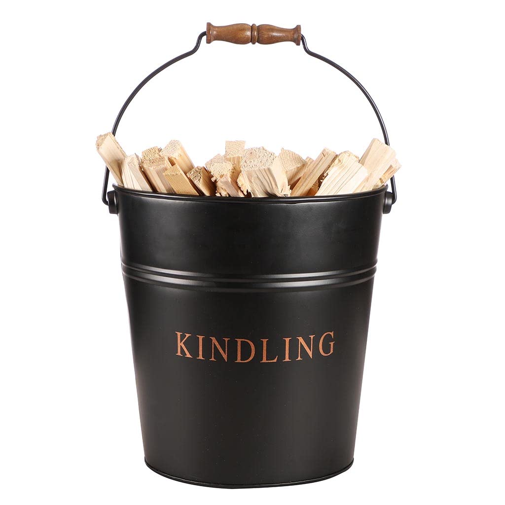 Dibor Black Large Fireside Kindling Basket 17L Wood Scuttle Storage Bucket