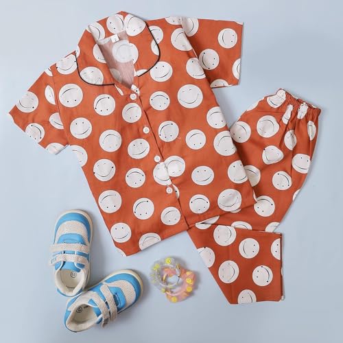 Image of Soft Cotton Printed Night Dress Night Suit Sleepwear Nightwear Set Unisex Kids Wear