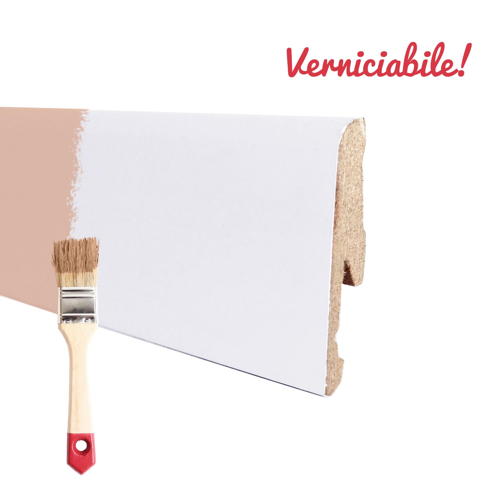 Onlywood Battiscopa MDF Bianco Liscio EVE - 10/14 x 58 mm - Asta da 2,4 m - Verniciabile - Conf. 24 ML'