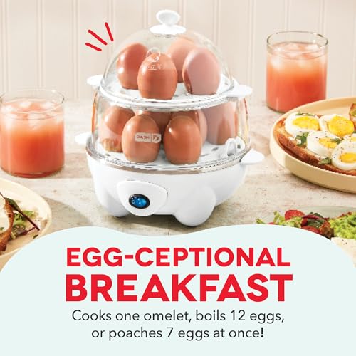 DASH Deluxe Rapid Egg Cooker for Hard Boiled, Poached, Scrambled Eggs, Omelets, Steamed Vegetables, Dumplings & More, 12 capacity, with Auto Shut Off Feature - White