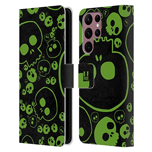 Étui en cuir fini soigné pour Samsung Galaxy S22 Ultra 5G design Vert Crânes