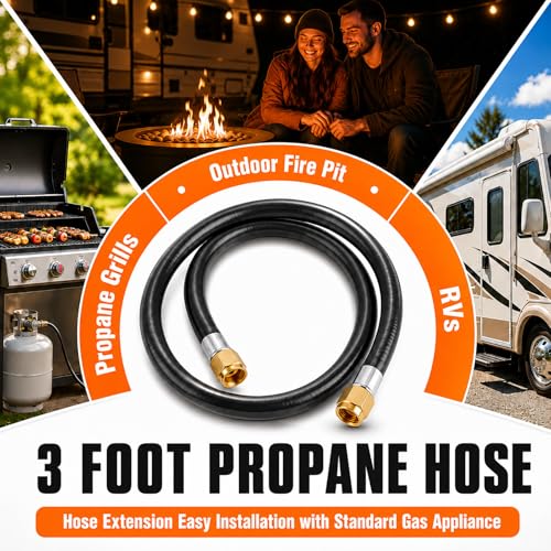 Image of Wadoy RV Propane Hose Connector Assembly 3 Foot - 3 /8 inch Female Flare x 3 /8 inch Female Flare Quick Connect Hose 59913 (Total length 3.28ft)