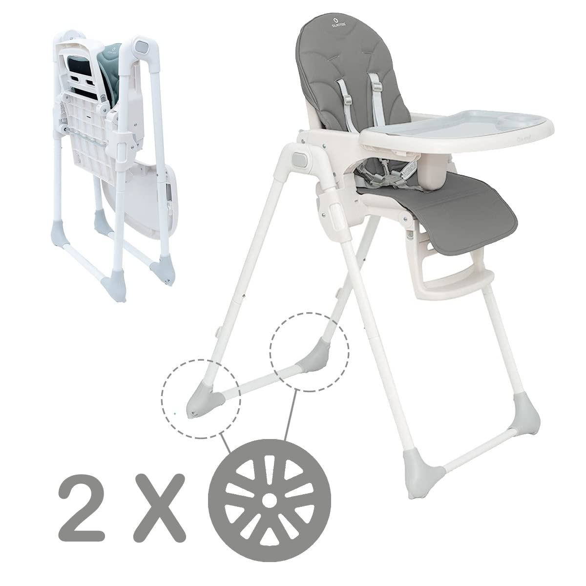 Olmitos – Trona bebe ligera multi posiciones – Asiento regulable con bandeja extraíble – Incluye ruedas y fácil plegado – Asiento acolchado y cómodo con textil anti manchas (CHARCOAL)
