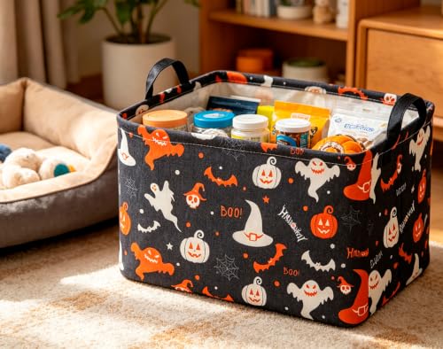 Image of CLOCOR Rectangular Storage Basket Empty,Gift Basket,Waterproof Storage Bin with Handles,Room Decor(Black Halloween Basket)
