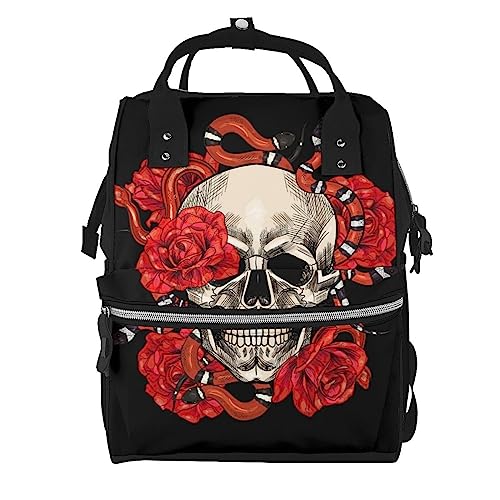 Sac à dos étanche tête de mort serpent et rose multicolore grand format unique
