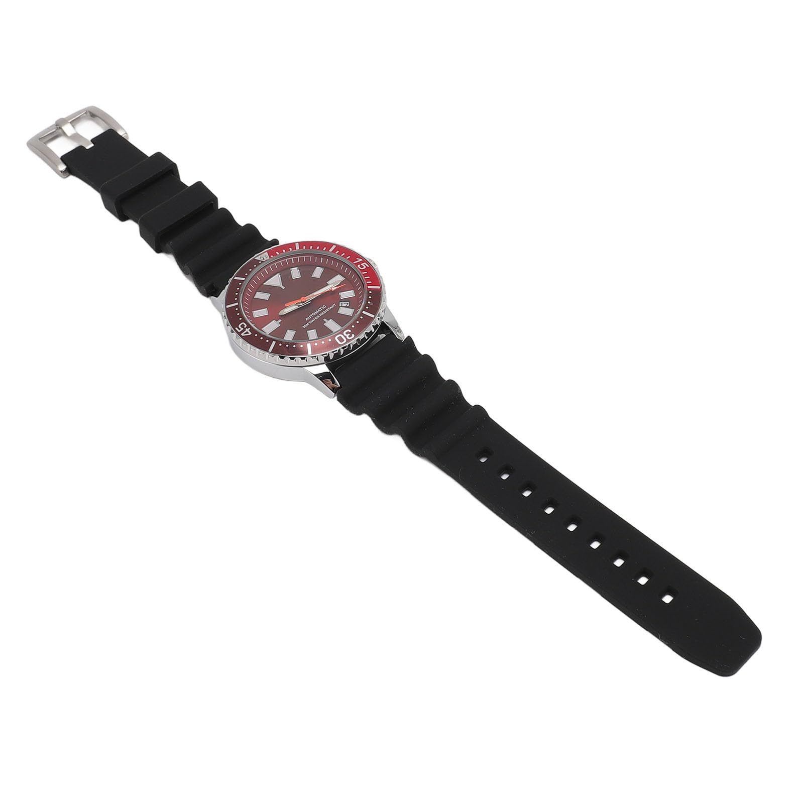 Generic Reloj Analógico para Hombre Resistente Al Agua Movimiento Automático Cronógrafo Reloj de Pulsera Pantalla Luminosa Bisel Giratorio para Pesca (Rojo Plateado)