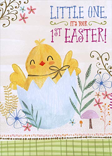 Designer Greetings Baby Chick Hatches Out of Light Blue Egg : Baby's 1st : First Easter Card