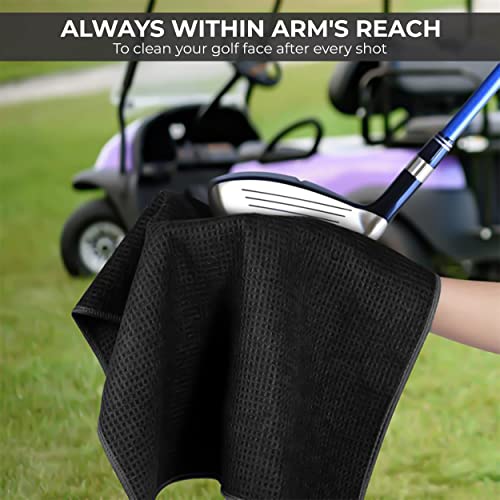 Golf Towel Pack Of 3 Golf Towels For Golf Bags For Men With Heavy Duty 3 Carabiner Clip Tri-Fold, Microfiber Waffle Pattern Golf Towel Blue, Black And Gray 16’’X16’’ Soft And Highly Absorbent #TOP7