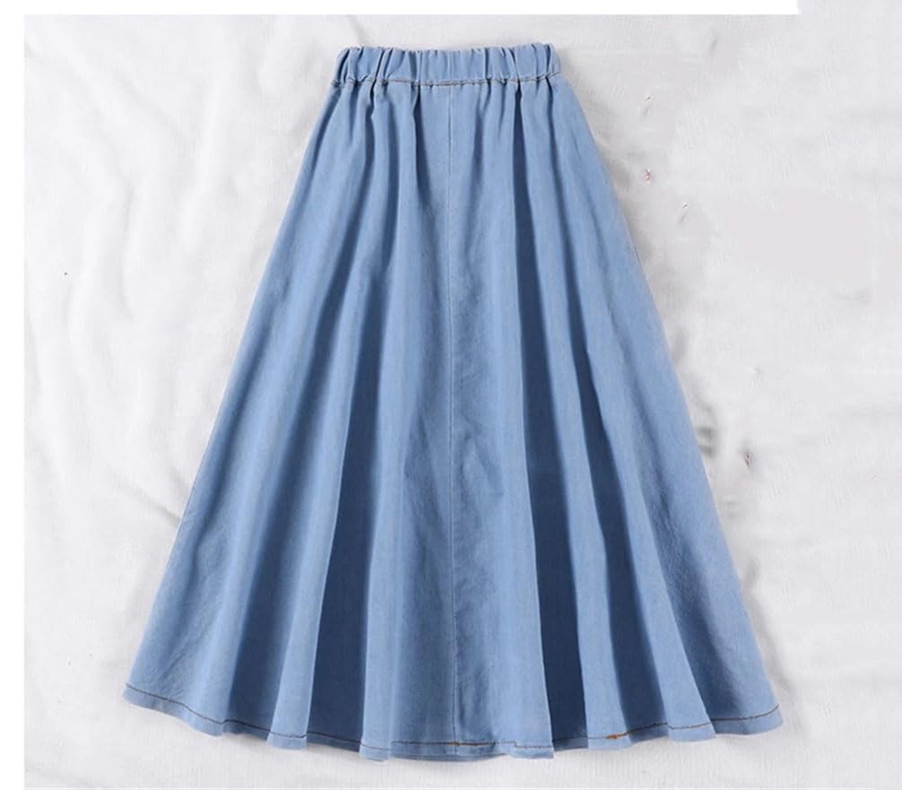 Falda de mezclilla holgada para mujer, de cintura alta, plisada, delgada, midi, larga