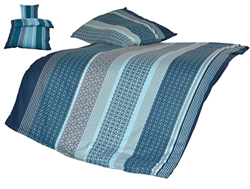 YOUNG DA – Microfaser Fleece Bettwäsche Streifen Blau,Microflausch Bettwäsche-Set,Bettgarnitur Mikrofaservlies 2tlg.Set Bettbezug 135x200cm und...