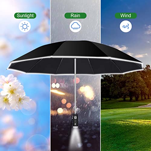 Lama Windproof Umbrella Reverse Folding Umbrella Waterproof Inverted Travel Umbrella Automatic Open And Close Anti-Uv With Night Reflective Strips (210T 105 X 60Cm) #TOP2