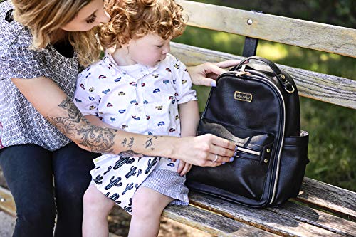 Itzy Ritzy Mini Diaper Bag Backpack – Chic Mini Diaper Bag Backpack With Vegan Leather Changing Pad, 8 Total Pockets (4 Internal And 4 External), Grab-Top Handle And Rubber Feet, Black #TOP5