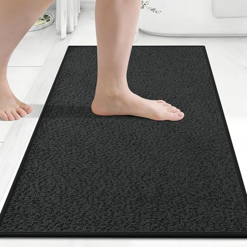 Homaxy Dünn Badezimmerteppich Badematte rutschfest mit Gummi Rückseite Saugfähig & Schnelltrocknend Badteppich Waschbar Badvorleger mit kurzem Flor 41X61 cm Schwarz
