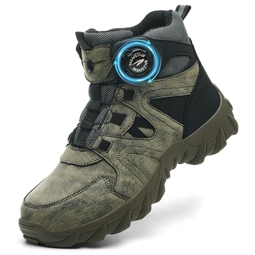 COOU Botas de Seguridad para Hombre Mujer Ligeras Antideslizante Botas de Trabajo con Punta de Acero Zapatos de Seguridad Altos Zapatos de Trabajo Comodo C13/Verde 42