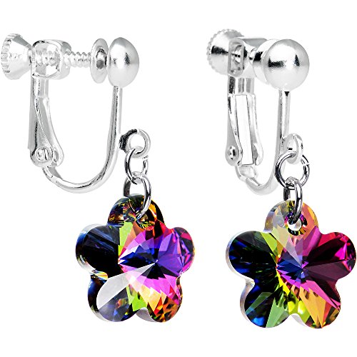Body Candy Handcrafted Vitrail Flower Clip Earrings Created with Crystal
