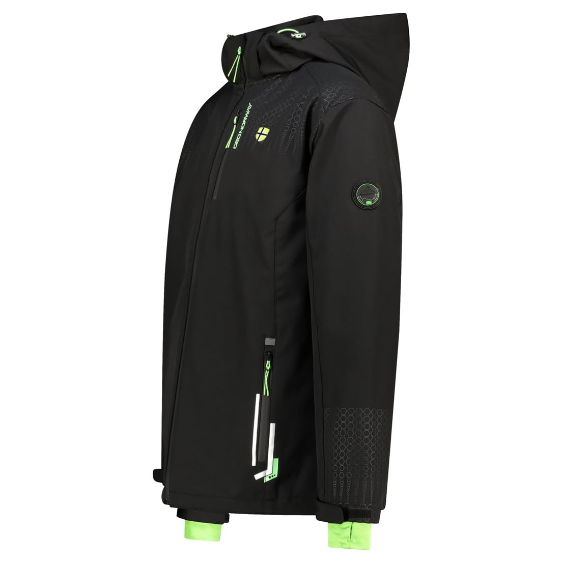 Geographical Norway Trelino Black-Green Db Men 0124 (WZ8556H/GN-Black/Green) męska kurtka outdoorowa softshell z kapturem, czarna, zamek błyskawiczny, wodoodporna i wiatroszczelna