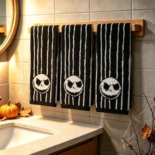 Halloween Striped Skull Hand Towels 3 Pack, Reversible Cotton Decor - image 2