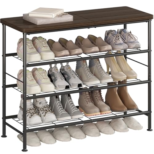 Image of SUOERNUO Shoe Rack Organizer 4 Tier for Closet Entryway Free Standing Metal Storage Shoe Shelf with MDF Top Board,Black