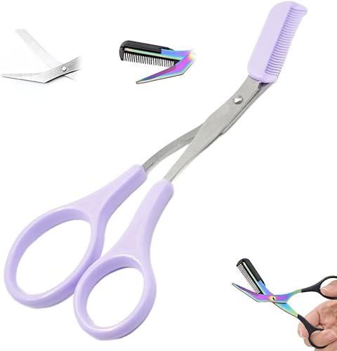 Tijeras para recortar cejas, tijeras 2 en 1 para cejas con peine de acero inoxidable profesional, cortador de cejas, herramienta de maquillaje para