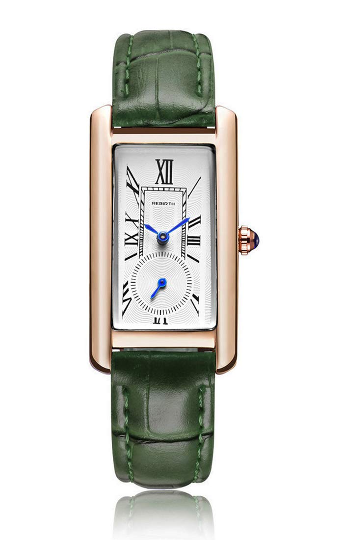 Women Quartz Watch Lady Stylish Rectangle Dress Watch with Leather Strap and Sapphire Crown