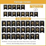 Custom Birthday Banner With Name, Make Your Own Happy Birthday Bunting for Bday Party, Black Sign With 26 A-Z Letter Banners 2 Set