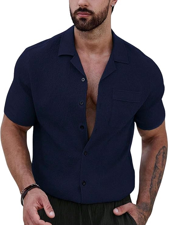 Luxrio Casual Textured Solid Shirt for Men Short Sleeves Regular Fit