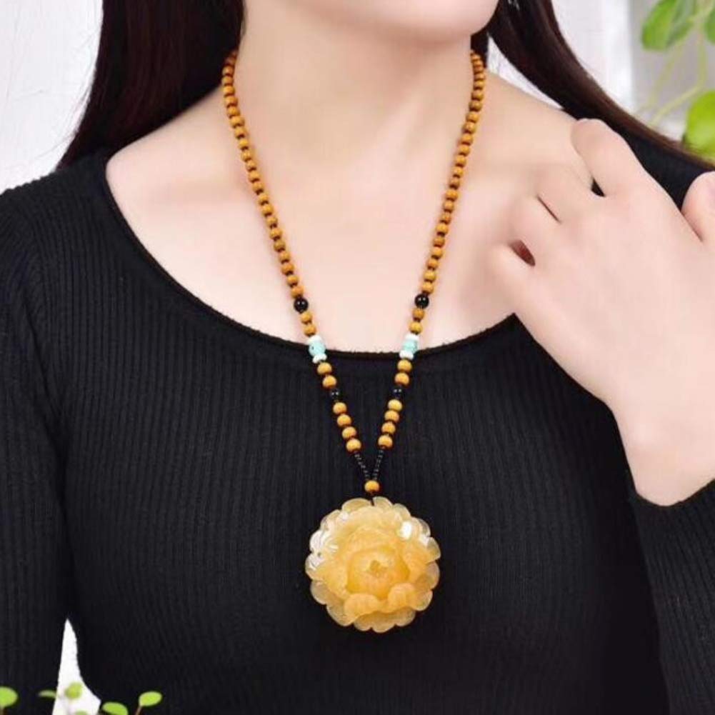 EASTCODE Natural China HUANGLONG Jade Hua Kai fu GUI Peony Flower Pendant Women Style Large Sweater Chain Necklace Fine Jewelry