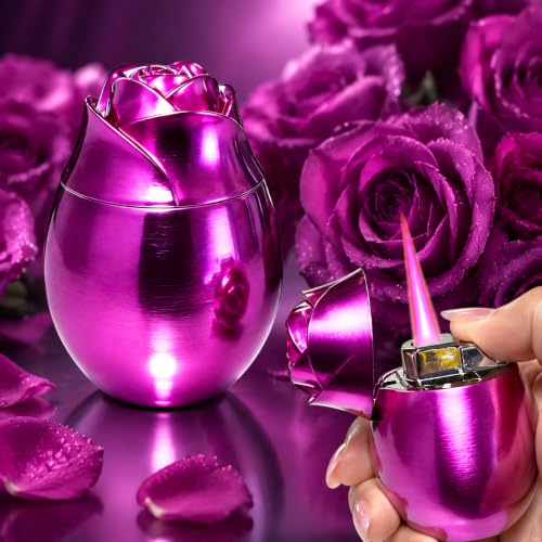 Encendedor en forma de rosa con llama ajustable y recargable miniatura 1
