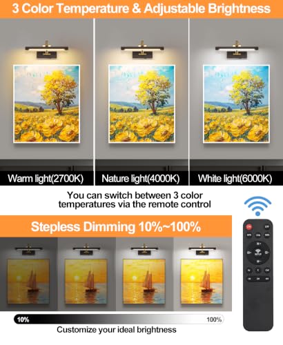 Image of Tassuowell LED Picture Lights for Wall Rechargeable, Battery Operated Art Light for Paintings (Wood Grain, 12inch)