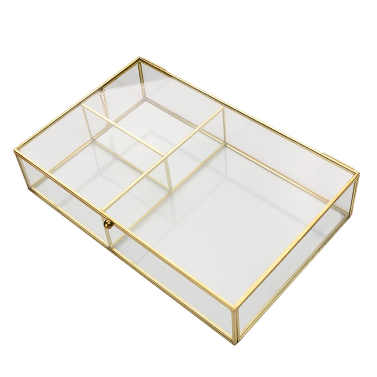 Boîte de rangement de maquillage en verre compartimentée pour bijoux