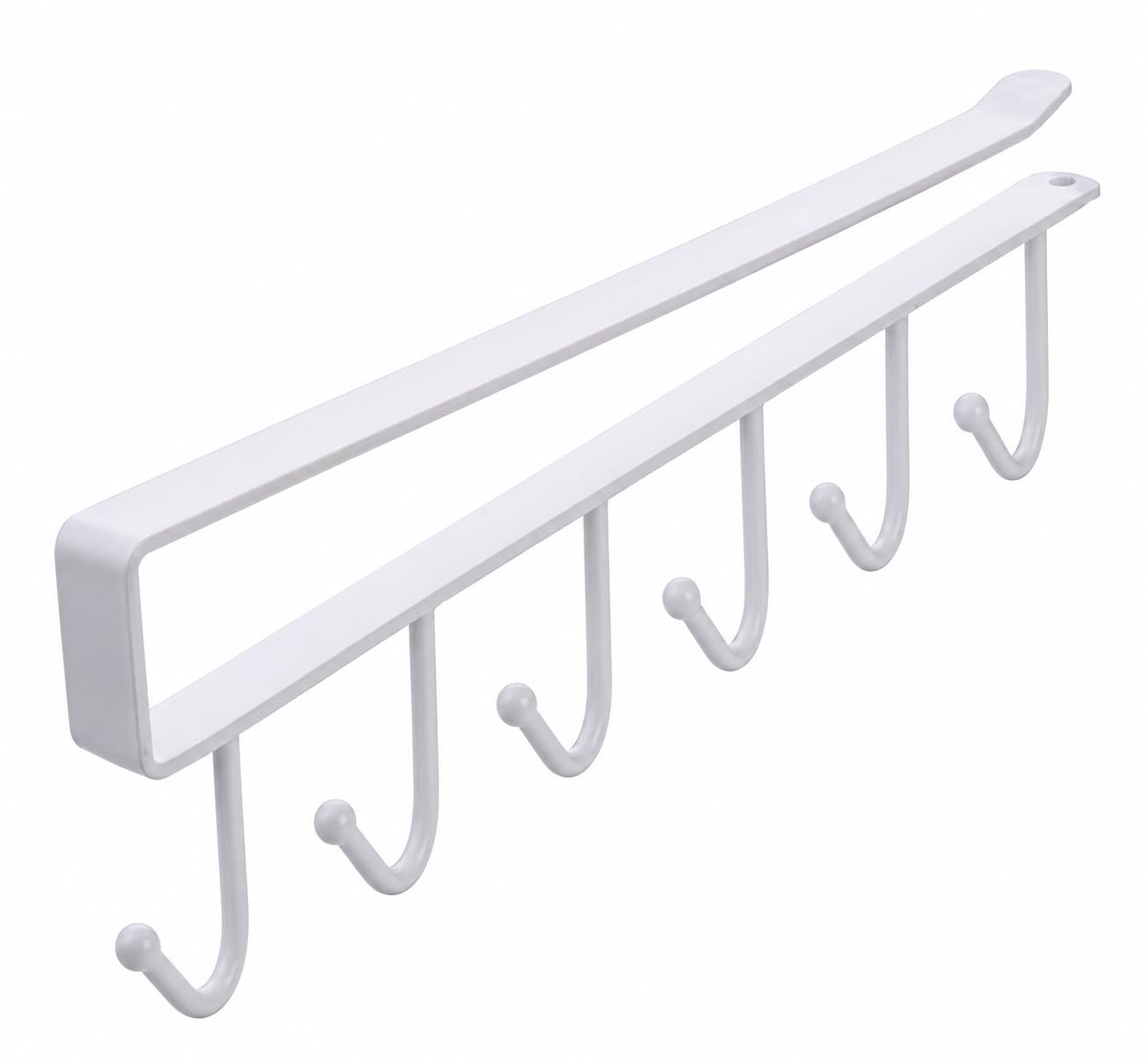 Stainless Steel 6 Hook for Wall Under Shelf Cabinet Rack for Clothes Hanging, Coffee Cup, Mug, Wine Glass, No Drill Storage Organizer for Cabinet (White) (Pack of 1)-image-5