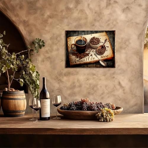 Piy Painting Klassische Leinwand Wandkunst, Kaffeebohne Leinwandbild, Kaffee Gemälde, Wanddekoration Gemälde Für Cafe Hotel Küche Speisesaal, 3 Stück, 40x30 cm/90x40cm, Eingebautem Holzrahmen