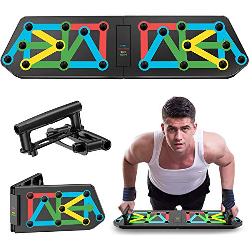 Push Up Board Tabla de Empuje, 12 in 1 Muscular Junta Buliding con Flexiones con Muñequeras, Ejercicio Stands para el Aptitud Ejercicio Entrenamiento Muscular del Cuerpo Deporte Gimnasio Hogar (Negro)