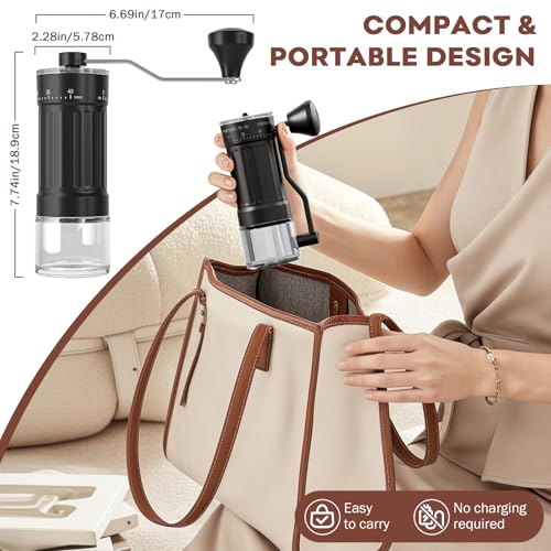 Externer Verstellbarer Manuelle Kaffeemühle: Tragbare Handkaffeemühle mit Hochpräzisen keramik Grinder, 40 Verstellbarer Mahlgrad, geeignet für French Press, Moka-Kannen, Aeropress, Reise, Camping
