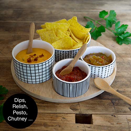 Moritz & Moritz 4 x witte dipschalenset met houten plank, dipschaaltjes voor snackschalen, keramiek, dipschalenset, kleine kommen als sausschaaltjes, snackschalen, dessertkommen - Image 5