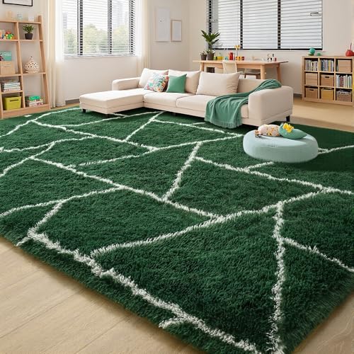 Tapis à poils longs géométrique lavable et antidérapant pour salon