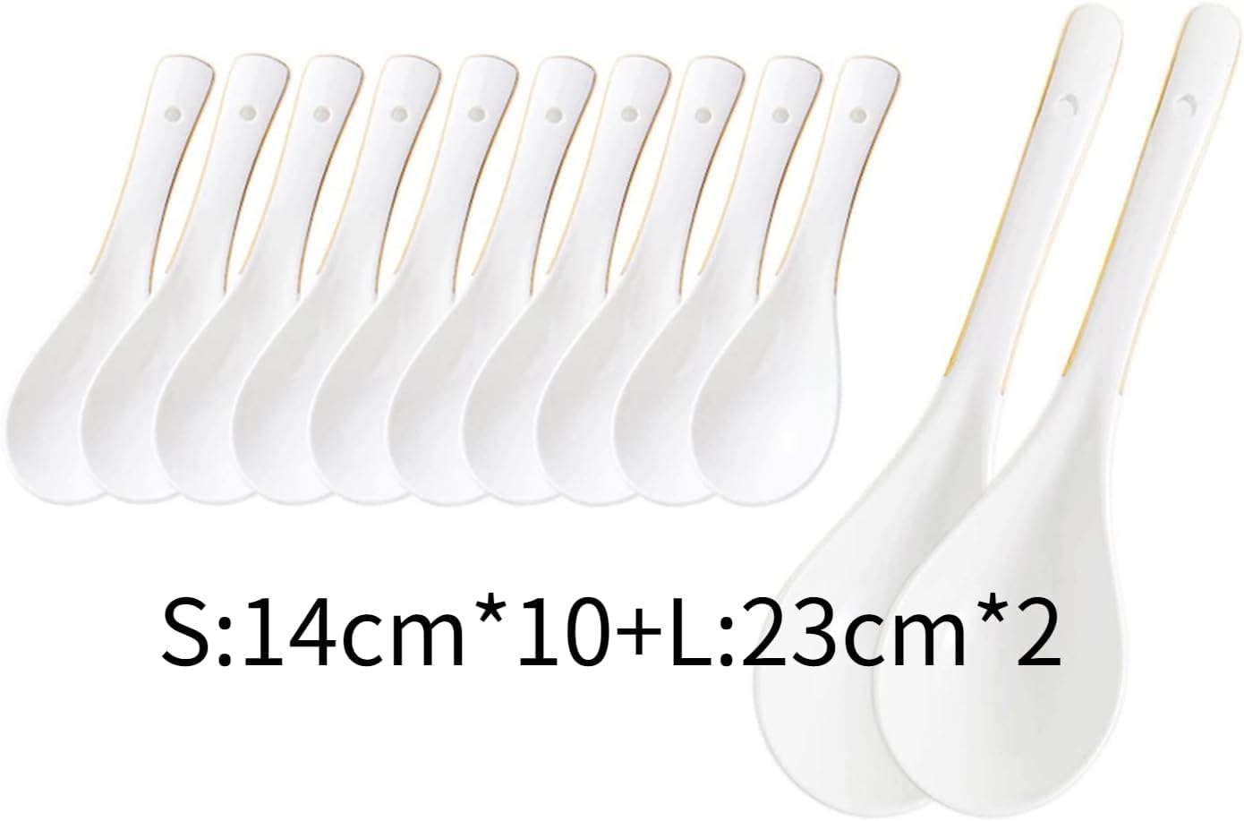 Dessert Spoon,Ceramic Soup Spoon Rice Spoon Restaurant Spoon White Gold Edge Spoon -C