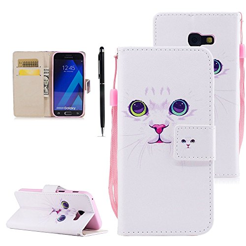 Case for Samsung Galaxy A5 2017, Hancda PU Leather Flip Wallet Case Magnetic Closure with Card Holder Slot Hand Strap Colourful Drawing Printed Stand Protective Cover Shell for Samsung Galaxy A5 2017 / A520.[Not for A5 2016 / A5 2015] - Cat