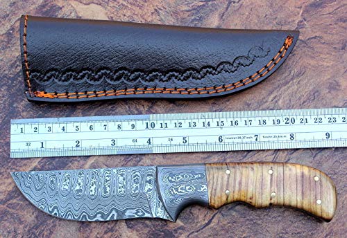 KE-0230-HK CUSTOM HANDMADE DAMASCUS STEEL SKINNER KNIFE OLIVE WOOD HANDLE