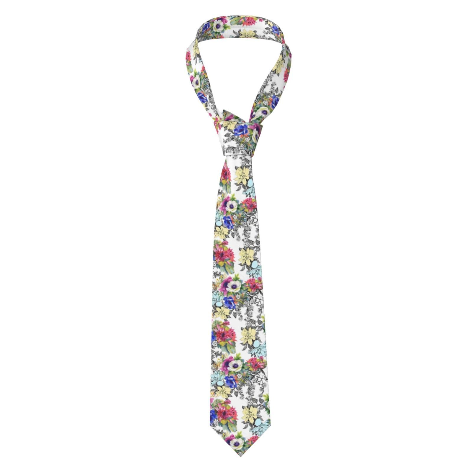 Yhblykxp Men's Black Garden Blossoming Wildflowers Birds Leaves Branches Print Suit Tie, Classic Flower Tie, Fashion Tie, Printed Tie, One Size