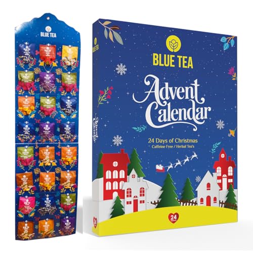 BLUE TEA - Advent Calendar 2025 (Blue) - 24 Tea Bags - Plant Based - 24 Unique Tea | Limited Edition | Sampler &amp; Variety Pack | Caffeine Free - Herbal Tea - Christmas Holiday Unique Advent Calendar Tea Gift Set | Gift Idea for Men and Women